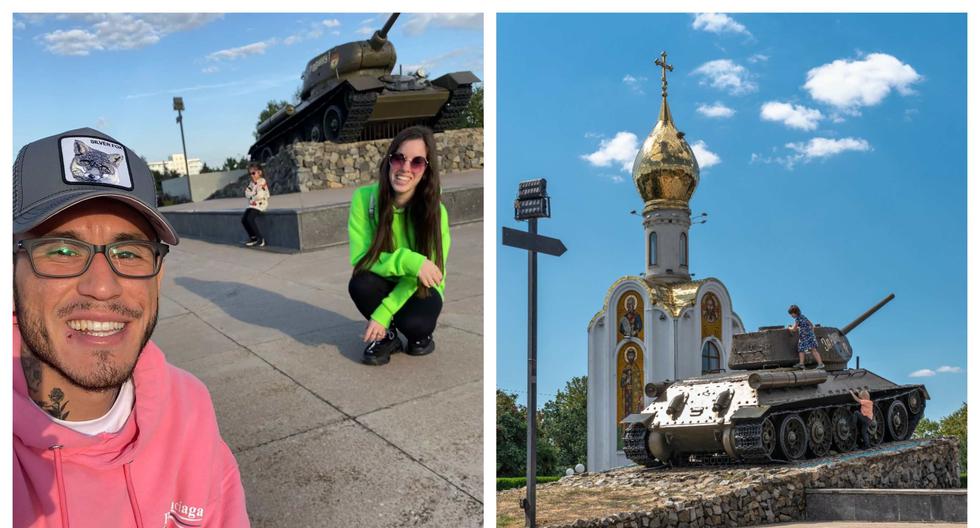 TRAVESÍA AL PASADO. Gustavo junto a su esposa y su hija. En las calles de Tiráspol se puede palpar la herencia de la antigua Unión Soviética con tanques y estatuas de Lenin en sus calles y plazas. En la imagen, de fondo, una parroquia cristiana ortodoxa, la religión que más se profesa en Transnistria.