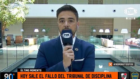 El periodista de FOX Sports, Juan José Buscalia, anunció que este martes se conocerá el fallo del Tribunal de Disciplina de la Conmebol sobre la final entre River Plate y Boca Juniors. (Foto: captura)