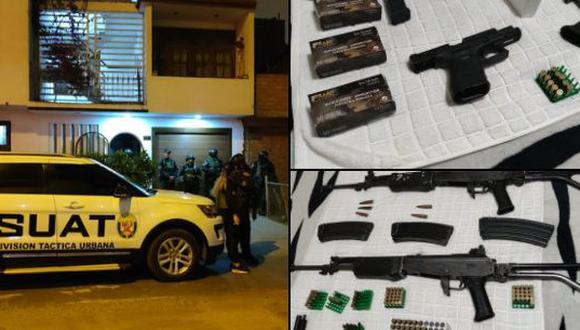 Las autoridades hallaron armas de guerra, como rifles de asalto, pistolas y granadas, en una casa de Surco durante operativo contra organización criminal vinculada a la banda ‘El Tren de Aragua’. (Foto: Ministerio Público)