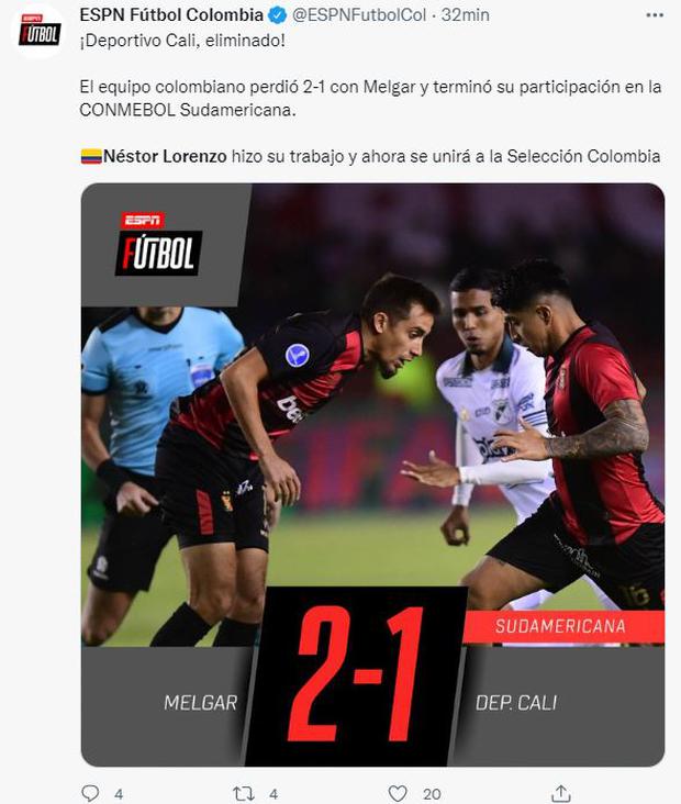 This is how ESPN Colombia reported about Melgar vs. Deportivo Cali.
