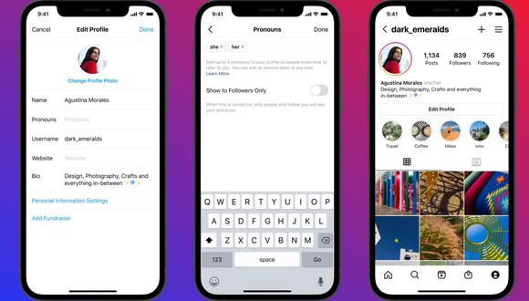Instagram habilitó un nuevo campo para que  sus usuarios coloquen los pronombres que prefieren usar. (Foto: Instagram)