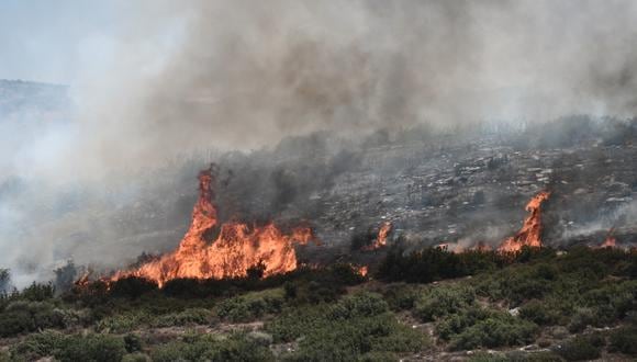 Los equipos de bomberos griegos se apresuraron a apagar los incendios forestales que arrasaron durante dos semanas en todo el país y dejaron cinco muertos antes de que se pronosticaran fuertes vientos. el día reaviva las llamas. (Foto por Sakis MITROLIDIS / AFP)