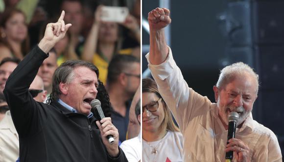 El presidente brasileño y candidato a reelección, Jair Bolsonaro (i); y el exmandatario y postulante a la presidencia de Brasil, Luiz Inácio Lula da Silva (d). (Fotos de André Coelho / EFE)