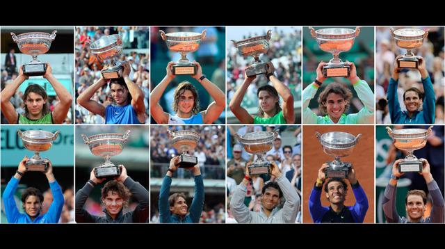 Uno a uno los doce títulos en Roland Garros de Rafael Nadal. (Foto: AFP)