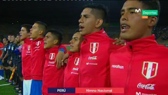 Perú vs. Chile: así se entonó el Himno Nacional en el estadio de San Marcos. (Foto: captura)