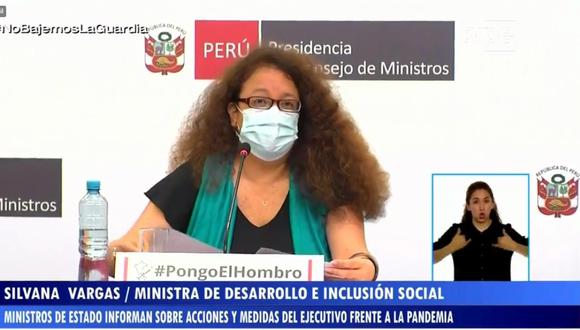 La ministra Silvana Vargas en su participación durante la conferencia de prensa. (Foto: captura FB PCM)