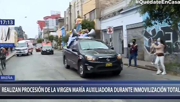 La imagen de la virgen María Auxiliadora recorrió las calles de Breña este domingo. (Canal N).