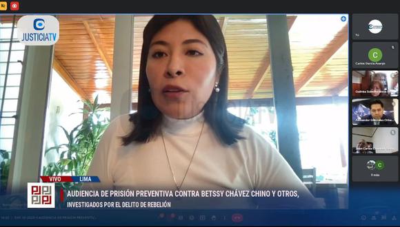 Betssy Chávez participó en audiencia para evaluar pedido de prisión preventiva en su contra. (Justicia TV)
