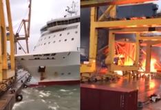 Choque de barco contra una grúa provoca incendio en puerto de Barcelona | VIDEO