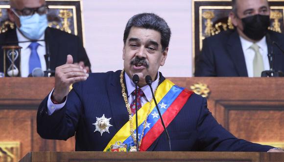 El presidente de Venezuela, Nicolás Maduro, pronuncia un discurso durante su informe anual a la Asamblea Nacional, en Caracas. (Foto: CRISTIAN HERNANDEZ / AFP).