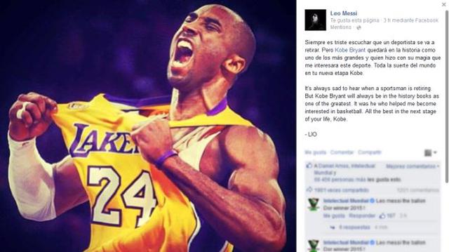 Lionel Messi le dedicó emotivo post en Facebook a Kobe Bryant - 2