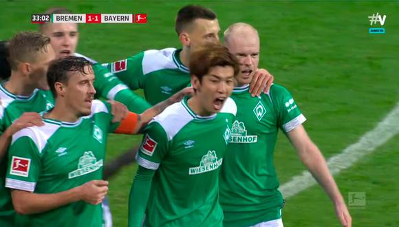 El delantero asiático del Werder Bremen venció la resistencia del arco del Bayern Múnich con un certero golpe de cabeza. (Foto: captura de video)