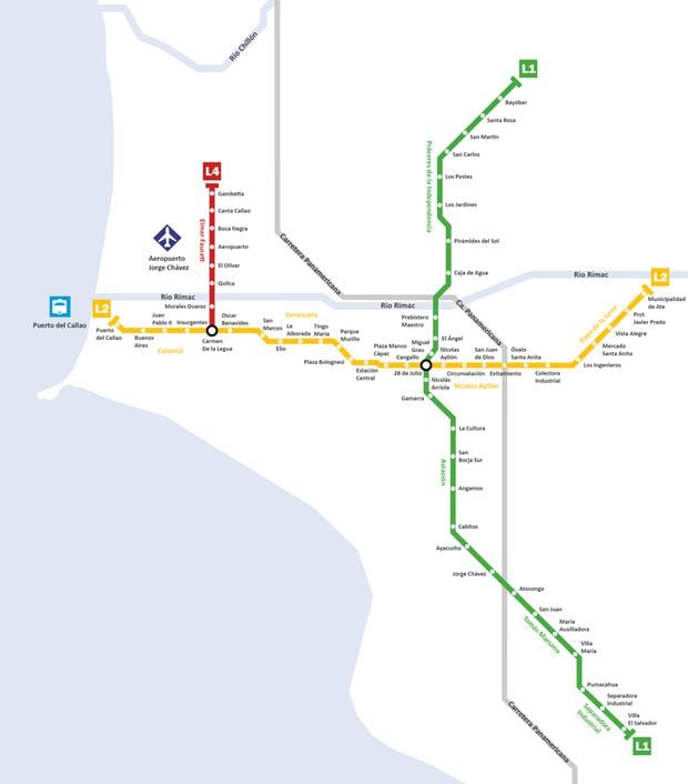 Imagen con las 8 estaciones del Ramal 4 (Línea roja). Foto: MTC
