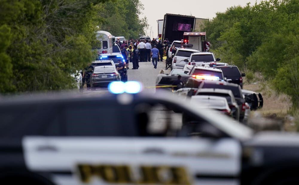 At least 46 bodies were found in a truck in San Antonio, Texas, on June 27, 2022. (AP Photo/Eric Gay)