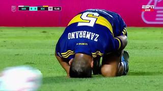 Boca vs. Banfield: Carlos Zambrano recibió un duro pelotazo en el rostro que lo mandó al césped | VIDEO
