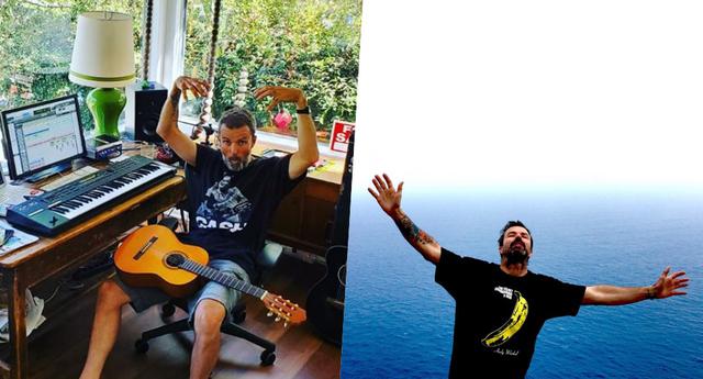 (Izquierda) Pau Donés en su estudio de grabación donde creó y preparó su nuevo disco hasta el final de su vida. (Derecha) El cantante español en la foto con la que anunció en 2016 que estaba limpio del cáncer que padecía.