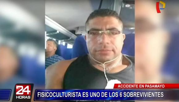 El fisicoculturista Carlos Ramos Vásquez se tomó un 'selfie' en el bus de la empresa de transporte San Martín de Porres momentos antes de que cayera en un abismo del Pasamayo. (24 Horas)