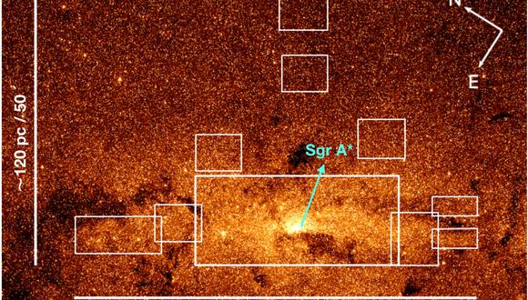 Mapa del centro de la Vía Láctea, donde puede observarse el agujero negro supermasivo Sagitario A, captado por el IAA-CSIC. (Cortesía / ESO / IAA-CSIC / Europa Press)