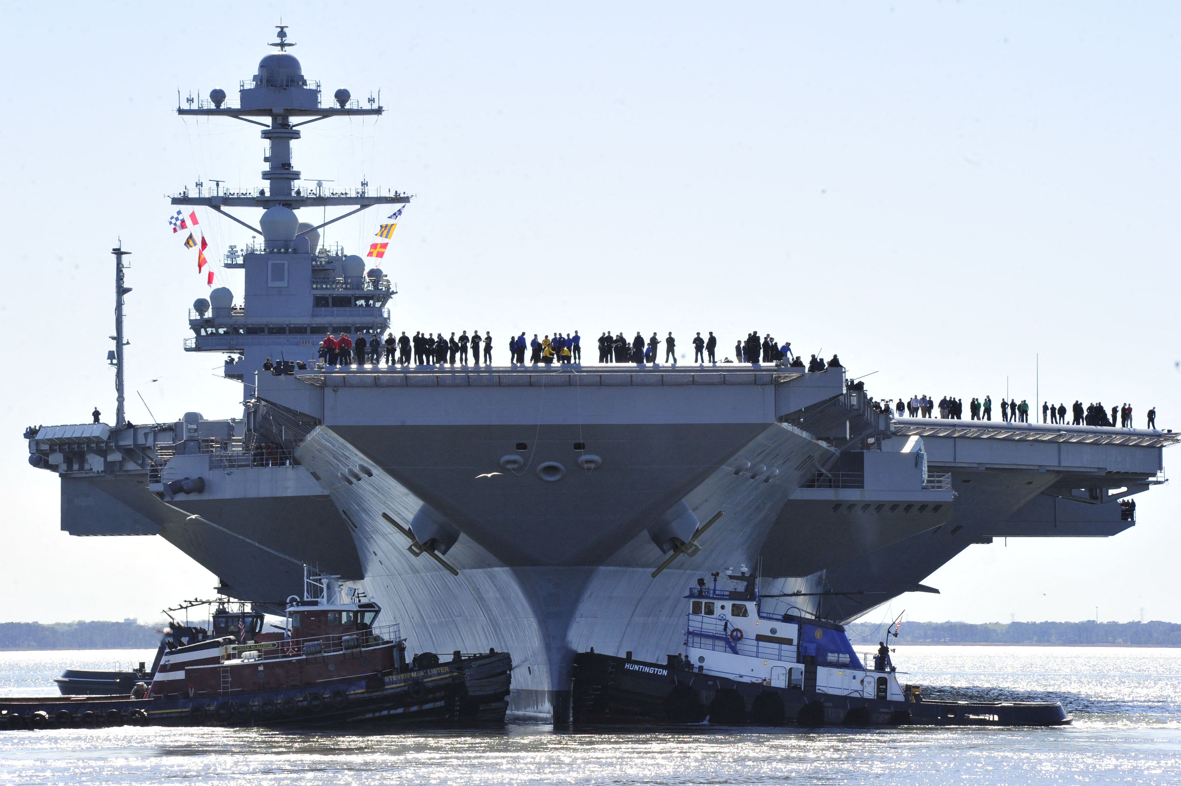 The aircraft carrier Gerald R. Ford (CVN 78) in an image from April 8, 2017. (Photo by MCC Christopher Delano/US NAVY/AFP).