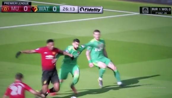 Anthony Martial protagonizó una polémica jugada en el Manchester United vs. Watford por la Premier League. Sin embargo, en la repetición se aprecia que el atacante se dejó caer en el área rival (Video: YouTube)