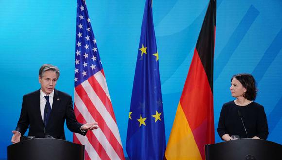 La ministra de Relaciones Exteriores de Alemania, Annalena Baerbock, y el secretario de Estado de Estados Unidos, Antony Blinken. (GETTY IMAGES).