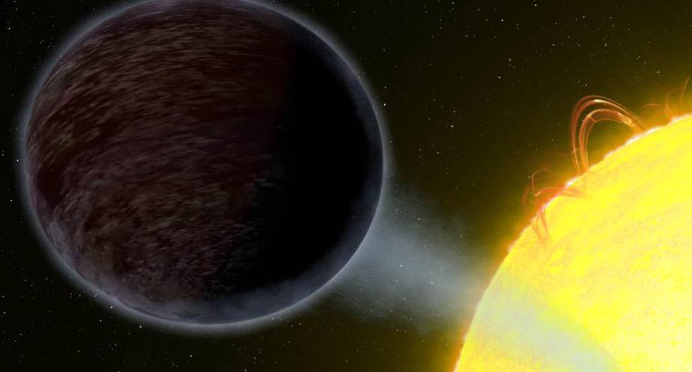 NASA | El lado del día del planeta WASP-12b come la luz en lugar de reflejarla en el espacio. El exoplaneta, que es el doble del tamaño de Júpiter, tiene la capacidad única de atrapar al menos el 94 por ciento de la luz visible de las estrellas que cae en su atmósfera. (Foto: NASA, ESA, and G. Bacon (STScI))