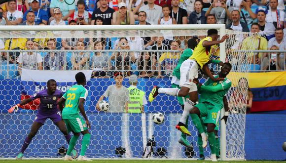 Yerry Mina abrió el marcador en el Colombia vs. Senegal. (Foto: Reuters)