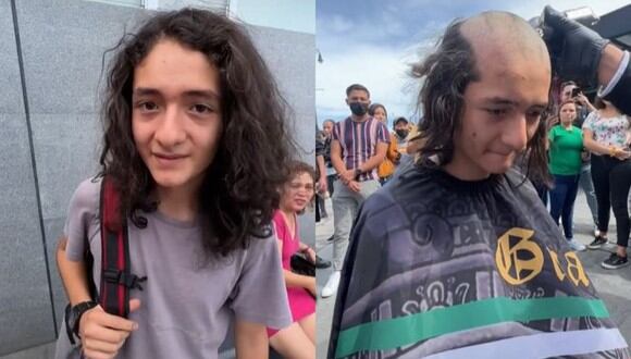 El joven mexicano lo pensó por un momento y luego aceptó cortarse todo el cabello. (Foto: @hotspanishmx/composición)