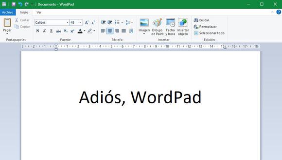 WordPad dice adiós.