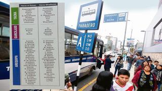 Estos serán los paraderos del corredor Tacna-Garcilaso-Arequipa