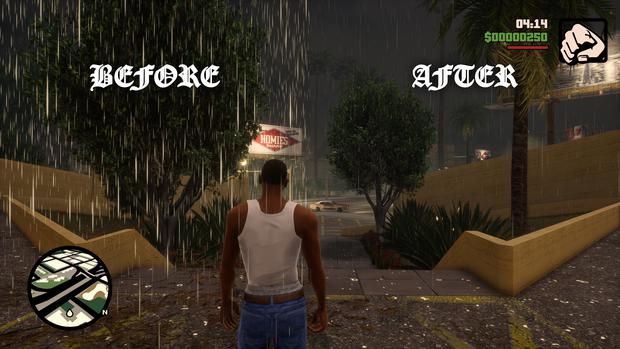 La lluvia en Grand Theft Auto: San Andreas ha sido uno de los aspectos más vapuleados por los fans. (Foto: Rockstar Games/PC Gamer)