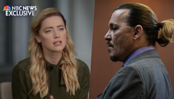 (Izquierda) Amber Heard durante la entrevista a NBC (Derecha) Johnny Depp en el juicio contra su ex esposa. Foto: NBC/AFP