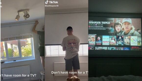 Una pareja del Reino Unido compartió un truco para reemplazar un televisor en un departamento pequeño. (Foto: TikTok/bethhayton16).
