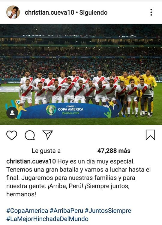 El mensaje de Christian Cueva en Instagram, previo a la final de Copa América.