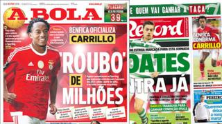 André Carrillo en portadas de Portugal: ¿Qué dicen del peruano?