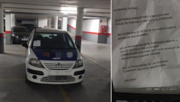 La singular nota que alguien le dejó a un conductor por estacionar mal su auto. (Foto: @josuherrero_ / Twitter)