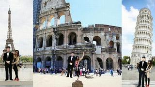 Viaja por el mundo con la gigantografía de su padre fallecido