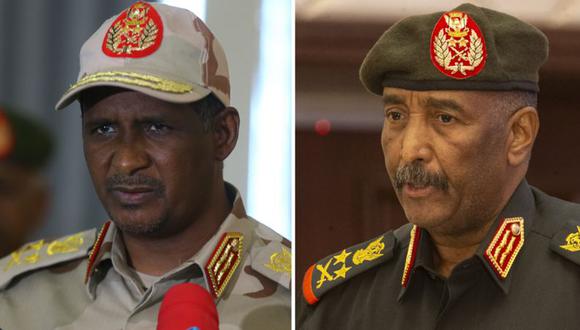El general Mohamed Hamdan Dagalo (izq) y el general Abdel Fattah al Burhan encabezan poderosas fuerzas rivales. (Getty Images).
