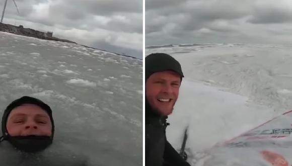 Hombre se hace viral por nadar en mar congelado | VIDEO (Foto: Instagram/basicallytheinternet)