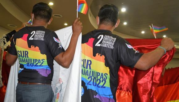 Integrantes de la comunidad LGBTI se manifiestan en el congreso del estado en Ciudad Victoria, Tamaulipas, en México, en el día en el que se aprobó el matrimonio igualitario. (EFE/ José Martínez).