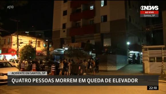 El accidente ocurrió en la noche de este lunes cuando el ascensor de un inmueble residencial, ubicado en el barrio de Vila Belmiro, en el centro de Santos, se cayó por motivos que están bajo investigación policial. (Captura de video)