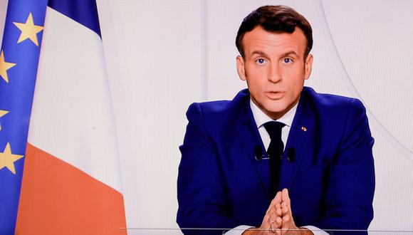 El presidente de Francia, Emmanuel Macron, pronuncia un discurso televisado sobre la pandemia de coronavirus. (Foto: THOMAS COEX / AFP).