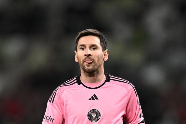 Inter Miami's Argentine forward Lionel Messi reacts during the second half of the friendly football match between Inter Miami of the US's Major League Soccer league and Vissel Kobe of Japan's J-League at the National Stadium in Tokyo on February 7, 2024. (Photo by Philip FONG / AFP)