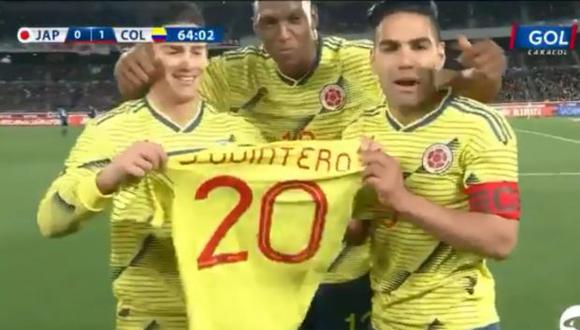 Falcao con la camiseta de Quintero. (Foto: captura Gol Caracol)