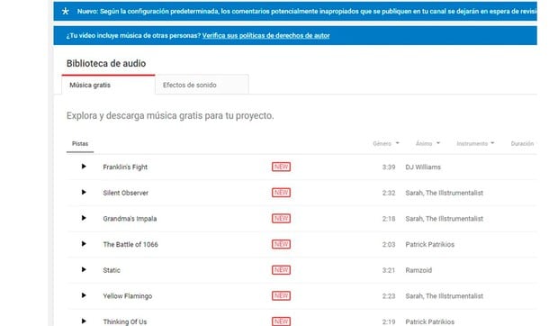 Recuerda que YouTube también cuenta con una biblioteca con música libre de copyright. (Foto: YouTube)