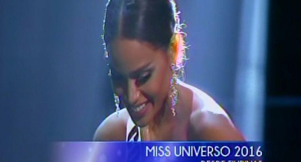 Andrea Tovar, representante de Colombia, no pudo ocultar su sorpresa y desazón tras conocer que no ganó el Miss Universo. (Foto: Captura Latina)