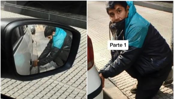 “¿Te ayudo con algo?”: conductor encaró a ladrón que intentaba llevarse pieza de su auto. (Foto: @_julio_cb)