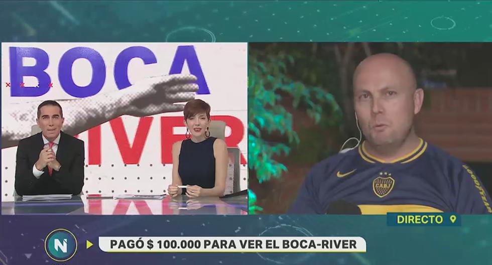 Denis Dándolo viajó desde Australia&nbsp;para ver el Boca Juniors vs. River Plate. (Captura | Telefe Noticias)<br>