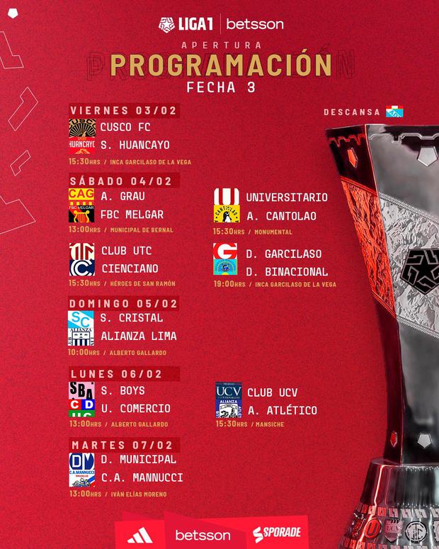 Programación de la fecha 3 del Torneo Apertura 2023. (Foto: Liga 1)