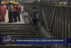 Huachipa: Vecinos arriesgan su vida al cruzar puente desmontado